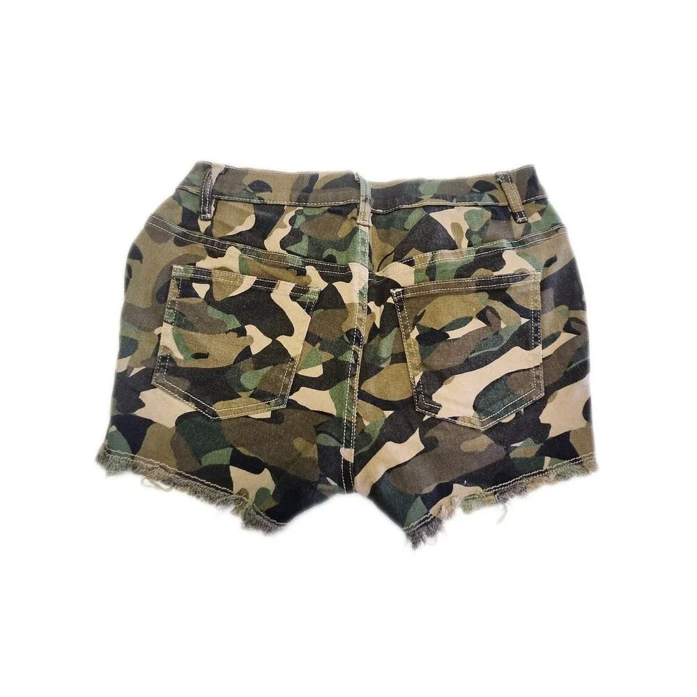 VENUS (Jeans & Polo) Denim Shorts, Cut Offs, Camo Camouflage, Raw Hem, 2